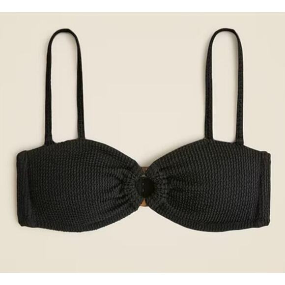 NWT J.Crew Black Scrunchie Heritage Bikini Top O Ring Bandeau Women's 2X Sexy - Picture 1 of 12